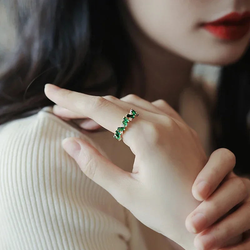 Bright Green Cubic Zirconia Ring Female Engagement Party Jewelry Noble Lady Fashion Wedding Ceremony Accessories Gift Good Vibrations