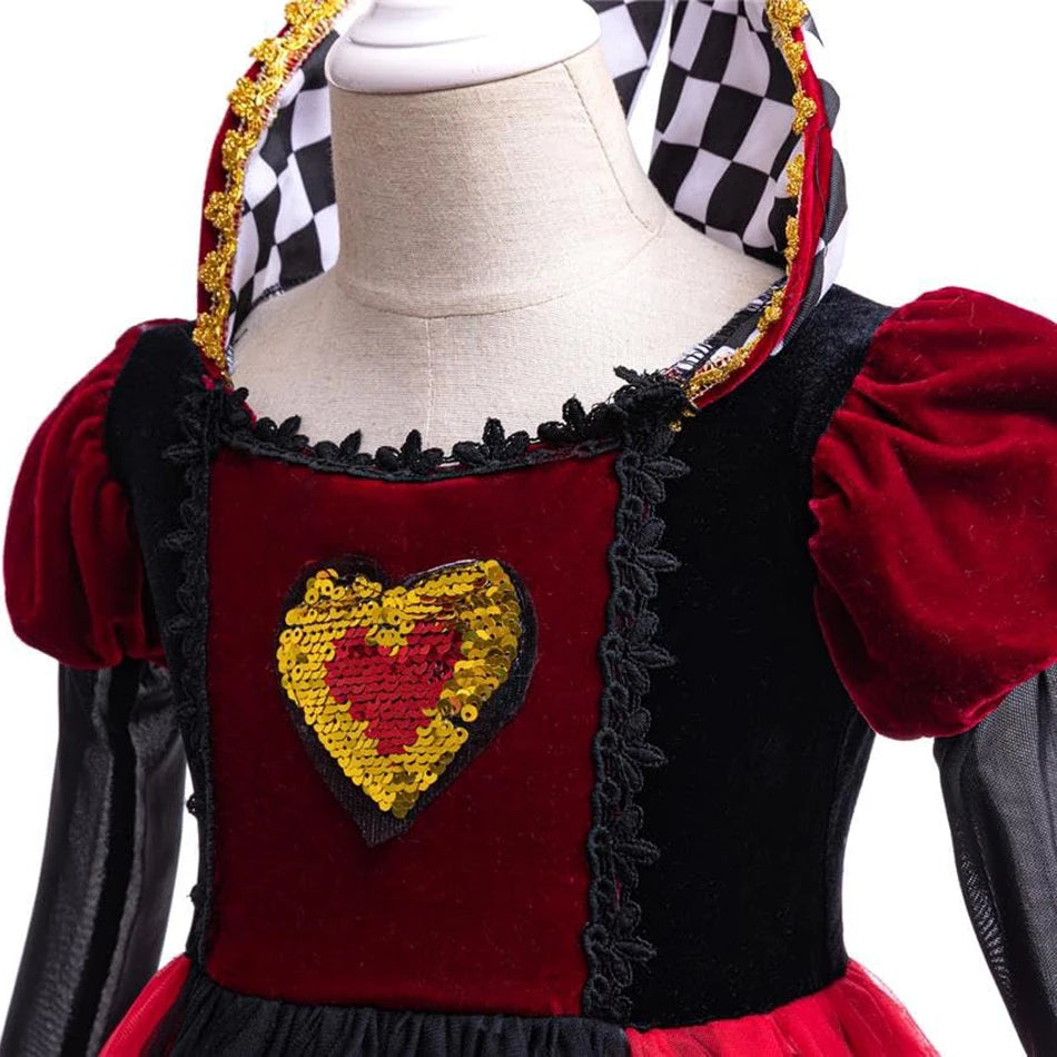 Halloween Queen of Hearts Costume For Girl Alice In Wonderland Cosplay Dress Girls Witch Dress Masquerade Orgy Party Clothes Good Vibrations
