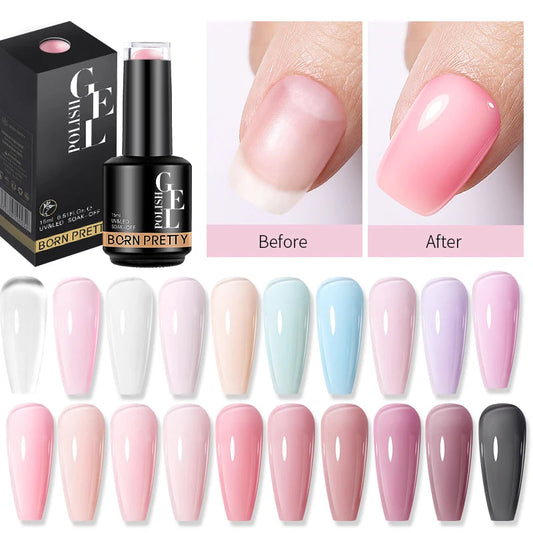 BORN PRETTY 15ml Milky Pink Rubber Base Gel Nail Polish Glitter Semi-Permanent Varnish Soak Off Self Leveling UV LED Polish Good Vibrations