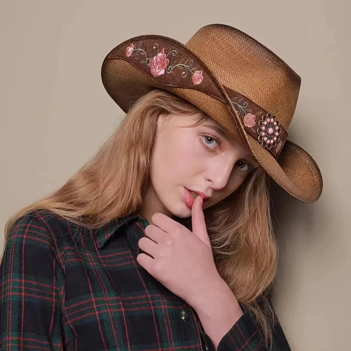 Large-brimmed Western Cowboy Hat, Outdoor Riding Hat, Beach Sun Hat, Ethnic Embroidered Flower Hat, Dance Party Hat Beach Hat Good Vibrations