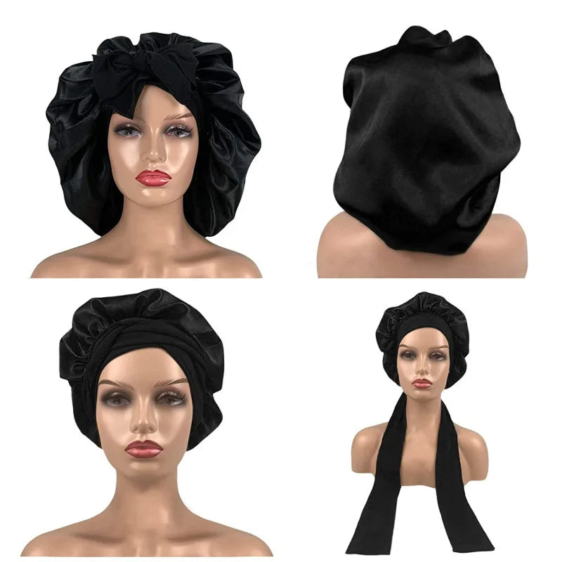 Women Satin Solid Sleeping Hat Night Sleep Cap Hair Care Bonnet Nightcap For Women Men Unisex Cap Bonnet De Nuit Shower Turban Good Vibrations