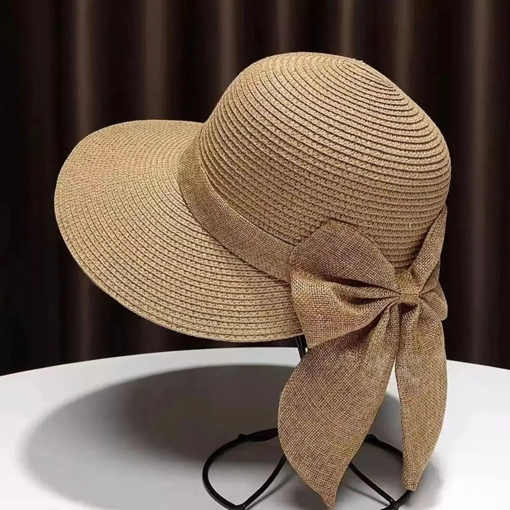 Summer Hats For Women Sun Hat Beach Cap Ladies Bowknot Panama Cap Lady Casual Bucket Hat For Women Straw Hat Good Vibrations