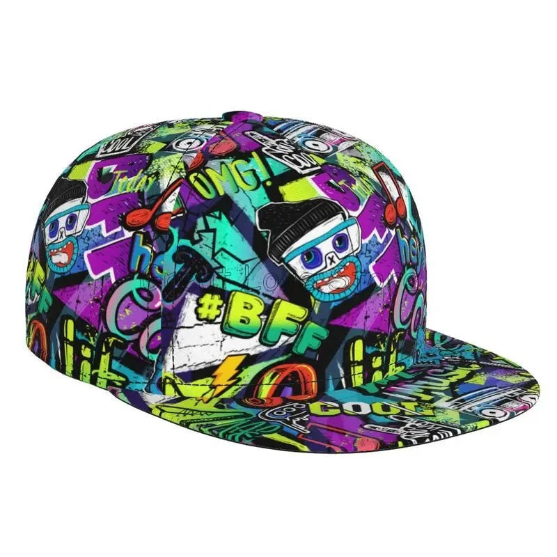 Colorful Graffiti Art Print Baseball Cap Adjustable Snapback Hat for Men Women Unisex Hip Hop Caps Flat Bill Brim Hats Good Vibrations