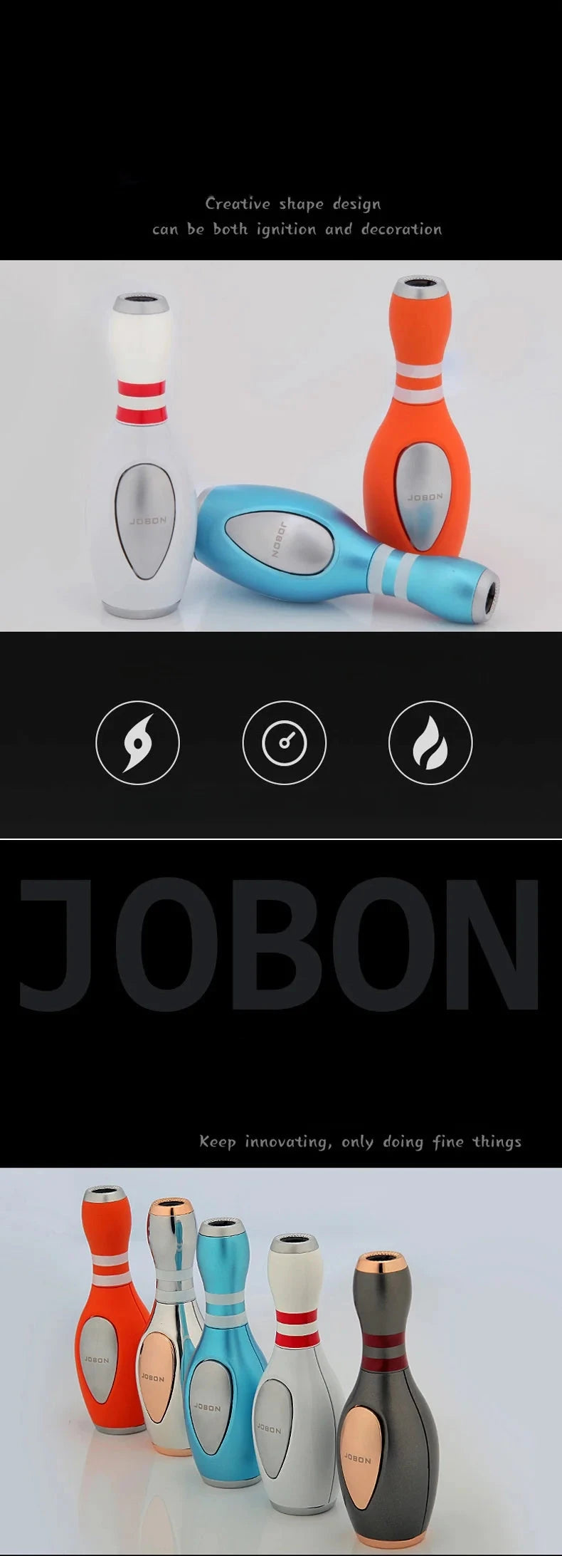 Jobon Bowling Ball Shaped Butane Gas Lighter Metal Outdoor Windproof Blue Flame Jet Turbine Torch Lighter Ornaments Gift Good Vibrations Adult Super Store