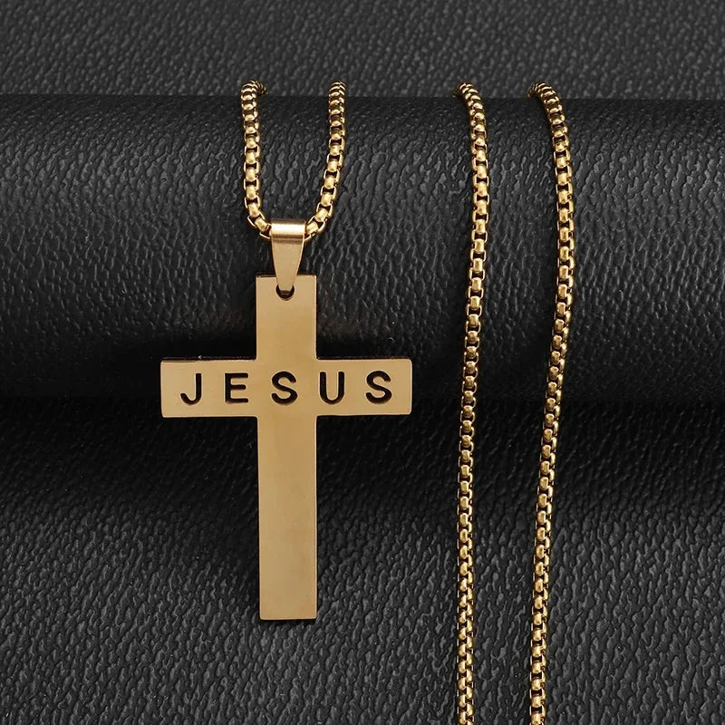 Philippians 4:13 Men's Simple Cross Pendant Necklace Stainless Steel Religious Amulet Jewelry Unisex Bijoux Good Vibrations
