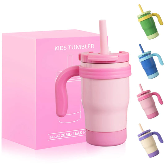 420ML Kids Thermos Bottle Leak Proof Tumbler With Handle Stainless Steel Travel Straw Mug For Toddler Boys Girls Christmas Gifts Good Vibrations