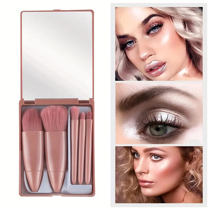 5-Piece Mini Makeup Brush Set With Mirror, Soft Bristles, Precise Makeup, Easy To Create A Perfect Makeup,Suitable As A Gift Good Vibrations