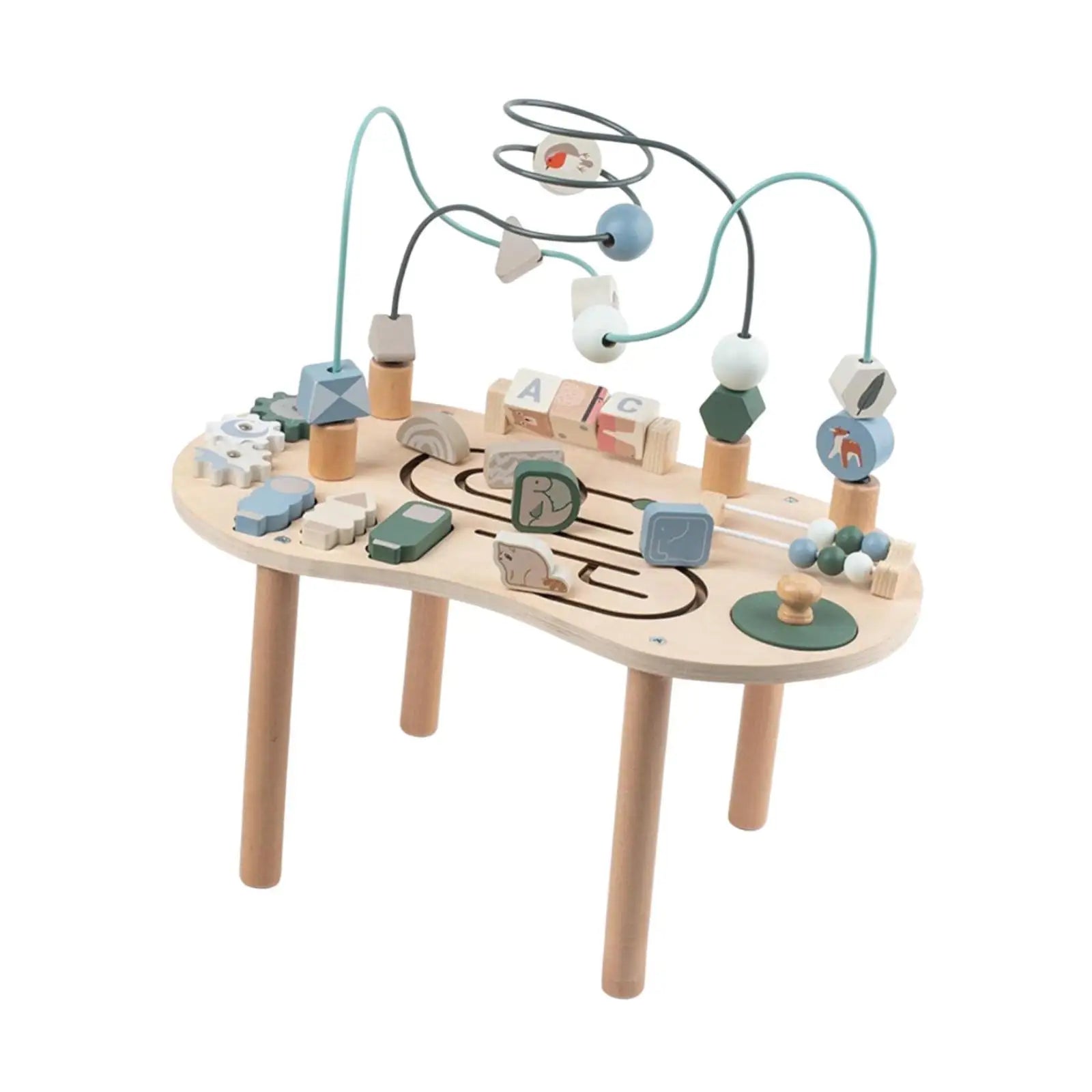 Wooden Activity Table Activity Center Portable Track Maze Wooden Sensory Play Table Sensory Toy for Kids Boys Girls Infant Good Vibrations