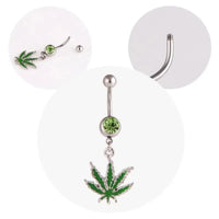 1/2pcs 316L Stainless Steel Leaf Belly Button Ring for Women, Green Maple Leaf Dangle Belly Barbell Navel Body Piercing Jewelry Good Vibrations Adult Super Store