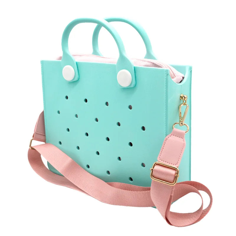 The orange guy Purple Women Fashion New EVA Punched Handbag Casual Waterproof Travel Tote Bag Fit Charms Outdoor Beach Bags Good Vibrations