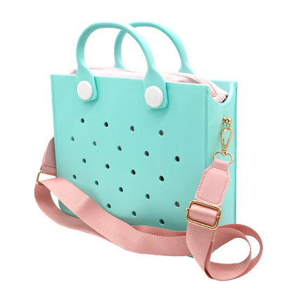 The orange guy Purple Women Fashion New EVA Punched Handbag Casual Waterproof Travel Tote Bag Fit Charms Outdoor Beach Bags Good Vibrations