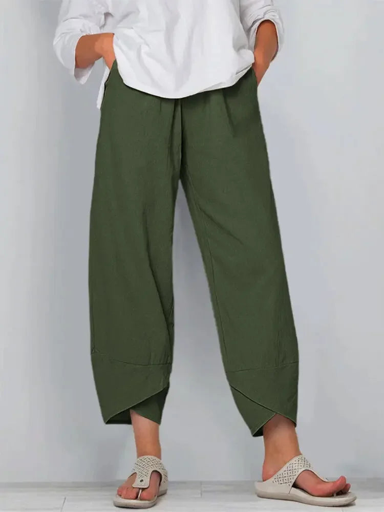 Vintage Print Pants Women Fashion Irregular Casual High Waist Elastic Waist Straight Loose Trousers Summer Lady Cargo Pantalon Good Vibrations
