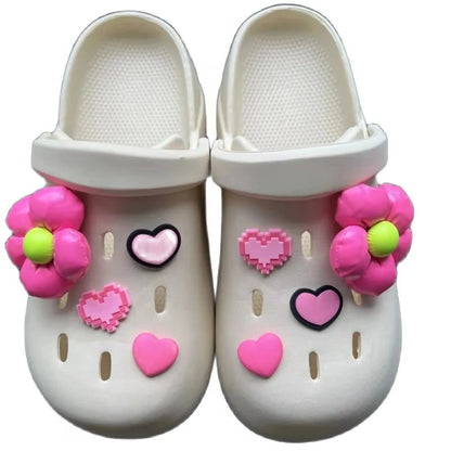 New Rose Red Leather Flower Love Set Charm Shoe Accessories Women's DIY Wristband Buckle Fashion Clogs Shoe Buckle Good Vibrations