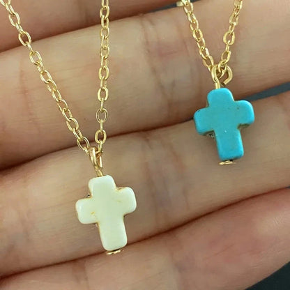 New Popular Cross Necklace for Women White Blue Color Fashion Pendant Choker Necklace Golden Color Link Chain Wholesale Jewelryj Good Vibrations