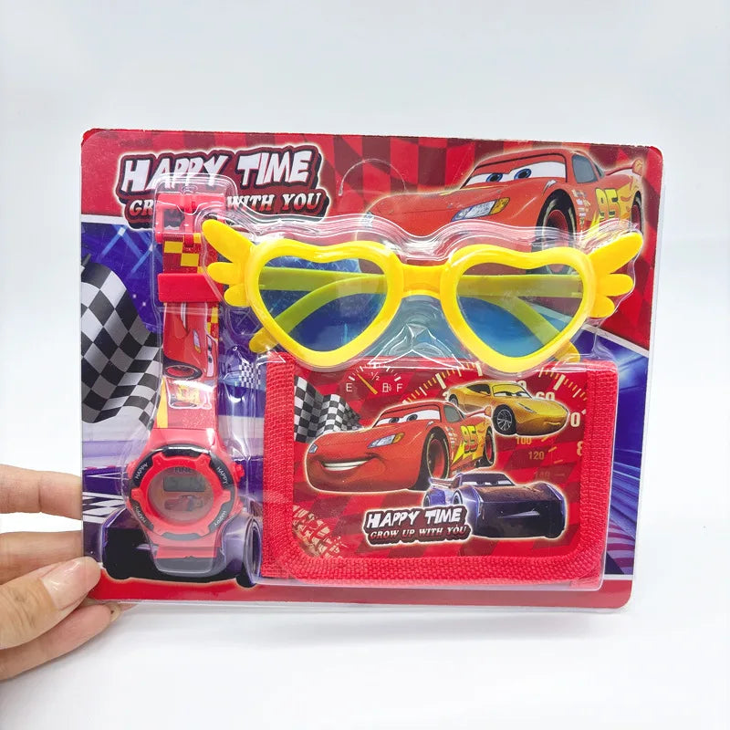 Fashion 3ps Unicorn Hello Kitty Girls Watch Kids with Wallet Glasses Cartoon Spiderman Watch Children Clock Toys set Good Vibrations