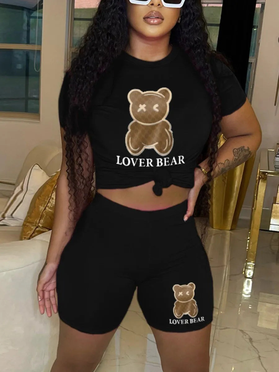 Autumn and winter women's loose and fashionable plus size cartoon bear print hooded sweater+woolen pants set Good Vibrations