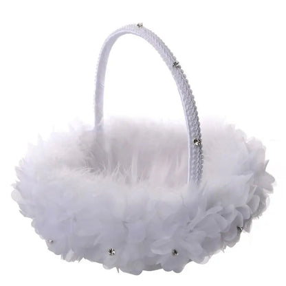 Flower Girl Baskets The Fabric Lace Decoration Cute Handle Flower Girl Basket White Flower Basket for Wedding Decoration Good Vibrations