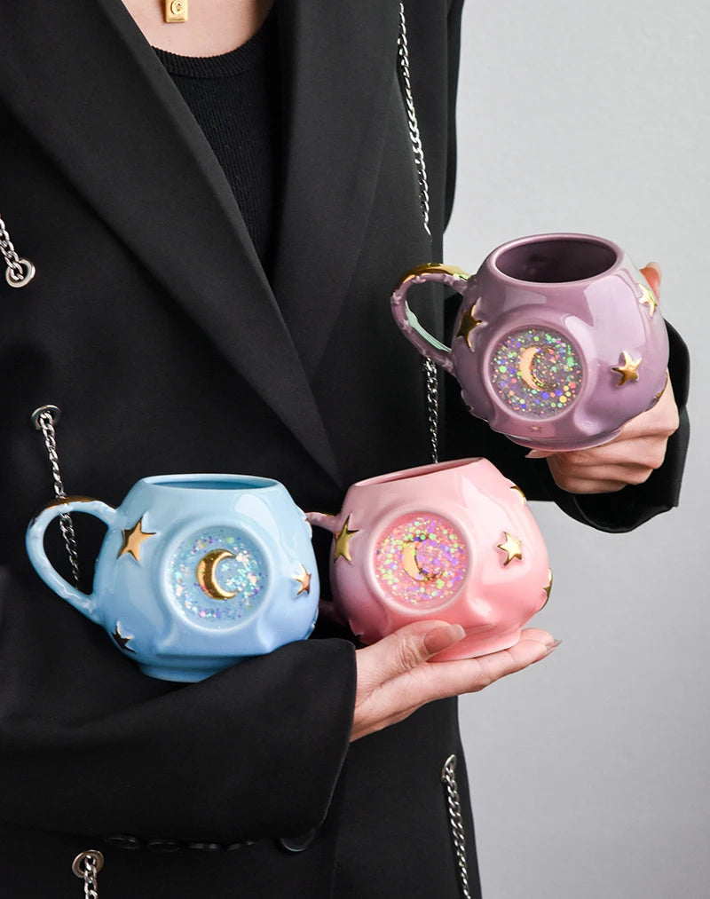 Ceramic Starry Sky Cup Sparkling Cup with High Appearance, Colorful Stars, Creative Birthday Gift, Mug with Hand Gift, Water Cup Good Vibrations Adult Super Store
