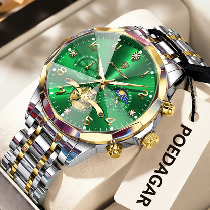 POEDAGAR Luxury High Quality Man Wristwatch Chronograph Stainless Steel Quartz Men's Watches Waterproof Luminous Men Clock Reloj Good Vibrations