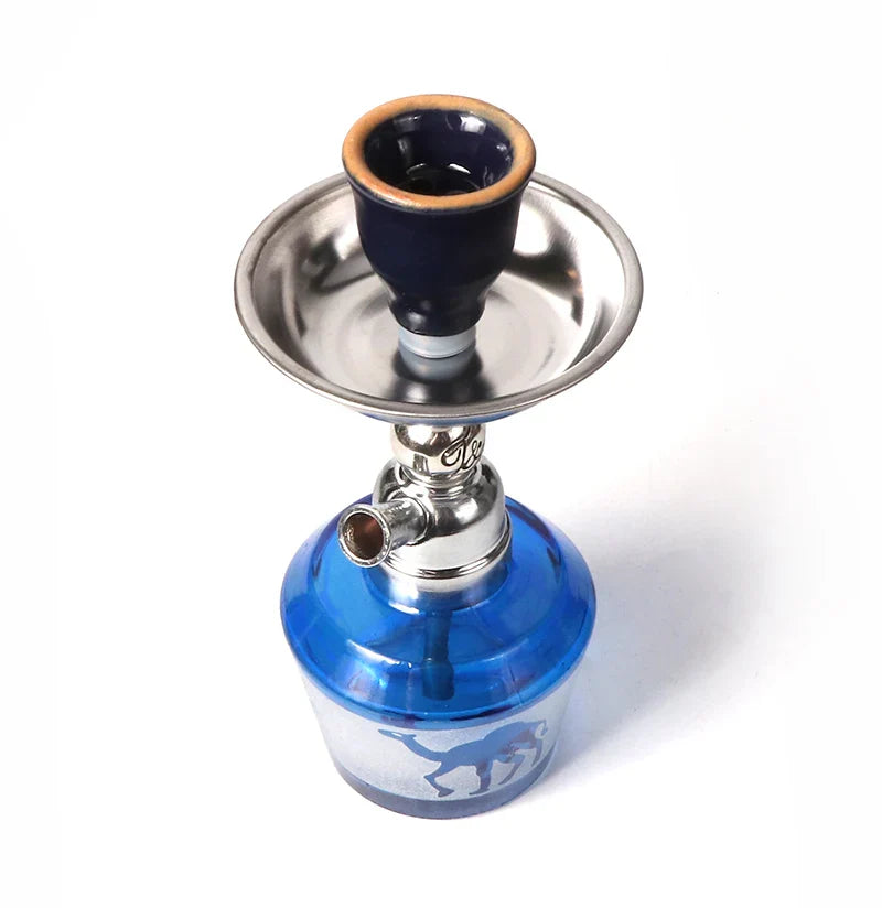 Mini Glass Shisha Set with Ceramic Bowl and Single Hose, Portable Hookah Design