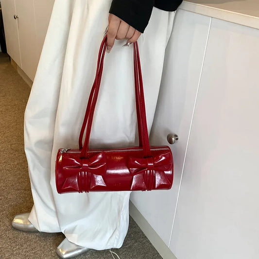 PU Leather  Exquisite Bow Glossy Boston Shoulder and Crossbody Bags Large Capacity Underarm Purse Suitable Various Occasion Good Vibrations