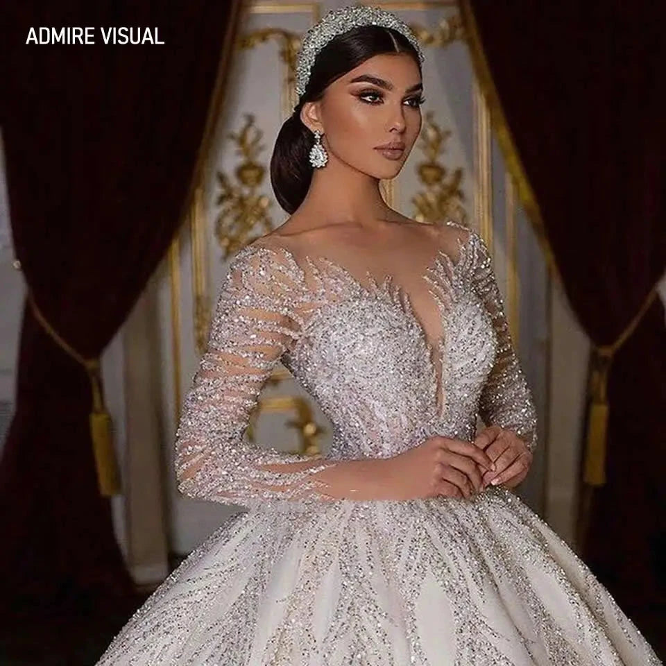 Newest Wedding Dresses For Bride  Ball Gown Sweetheart Neckline Full Sleeves With Beading Sequined Customized Vestidos De Novias Good Vibrations