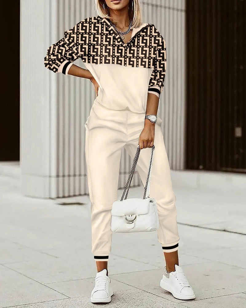 Two Piece Set For Women Print Long Pant Sets 2 Piece Sets Women Outfit Spring Autumn Long Sleeve Fashion Elegant Office Sets Good Vibrations