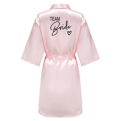 Wedding Party Team Bride Robe With Black Letters Kimono Satin Pajamas Bridesmaid Bathrobe SP003 Good Vibrations