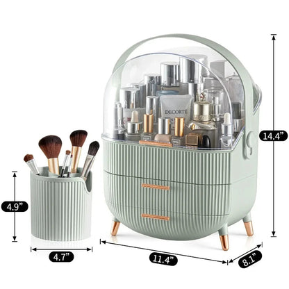 Makeup Organizer with 2 Drawers and Brush Storage Box, Cosmetic Display Case for Vanity and Bathroom Countertop Storag Good Vibrations