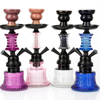 Ceramic hookah set with two tubes in various colors including pink, white, and blue, suitable for travel and home decoration.