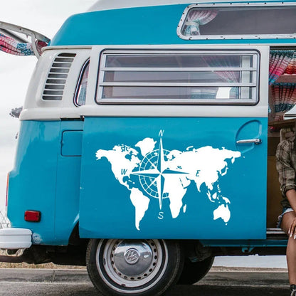 World map compass RV self-adhesive sticker, travel exploration RV, RV, truck, car beauty, scratch cover Good Vibrations