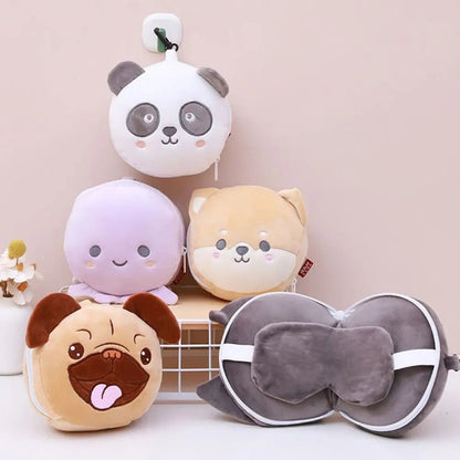 Creative 2 in 1 Eye Mask Neck Pillow Cartoon Soft Travel Eye Cover Airplane Head Pillow for Travel&Office Good Vibrations