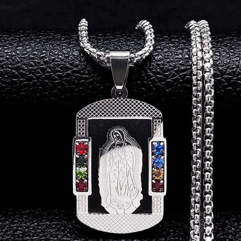 Catholic Jesus Cross Stainless Steel Necklace Saint Benedict Crystal Virgin Mary Pendant Crucifix Male Necklaces Jewelry cruz Good Vibrations