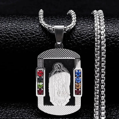 Catholic Jesus Cross Stainless Steel Necklace Saint Benedict Crystal Virgin Mary Pendant Crucifix Male Necklaces Jewelry cruz Good Vibrations