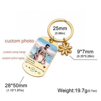 Jeshayuan Custom Picture Keychain Customized Music Song Key Ring Stainless Steel Personalized Photo Keychains Gifts for Lover Good Vibrations