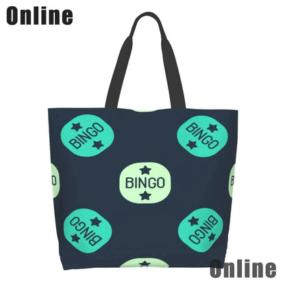 I Love Bingo Game Funny Handbags Shoulder Bags Casual Shopping Girls Tote Bag for Women Folding Reusable Shopping Bags Good Vibrations