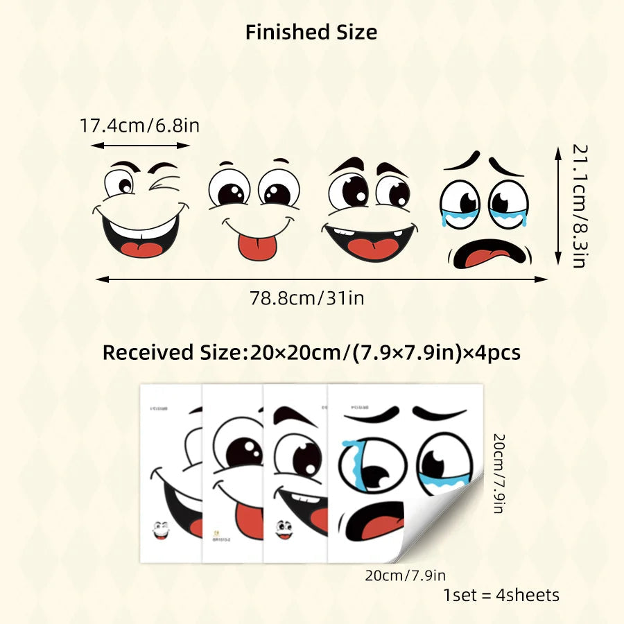 4 sheets/Set Cartoon Face Stickers,Self-Adhesive, Plastic Surface Compatible,Home Decoration Suitable for Trash Can, oilet Decor Good Vibrations