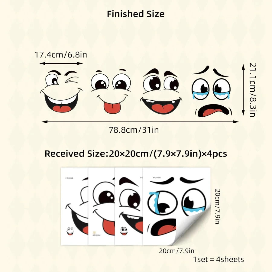 4 sheets/Set Cartoon Face Stickers,Self-Adhesive, Plastic Surface Compatible,Home Decoration Suitable for Trash Can, oilet Decor Good Vibrations