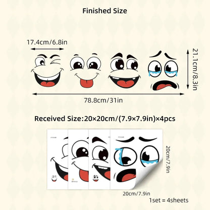 4 sheets/Set Cartoon Face Stickers,Self-Adhesive, Plastic Surface Compatible,Home Decoration Suitable for Trash Can, oilet Decor Good Vibrations