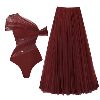 2Pcs Striped Swimsuit With Long Skirt Sexy Women Bikini Push Up Swimwear Halter Biquini Female Bathing Suit Slimming Beachwear Good Vibrations
