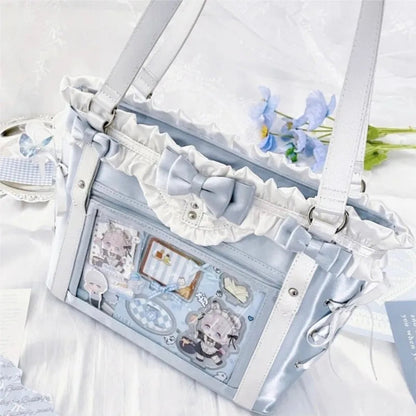 JIAERDI Lolita Cute Bow Shoulder Bag Ladies Harajuku Leather Square Large Capacity Ita Bag Anime Handle Purse Y2K Tote Bag 2025 Good Vibrations
