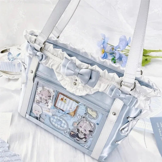 JIAERDI Lolita Cute Bow Shoulder Bag Ladies Harajuku Leather Square Large Capacity Ita Bag Anime Handle Purse Y2K Tote Bag 2025 Good Vibrations