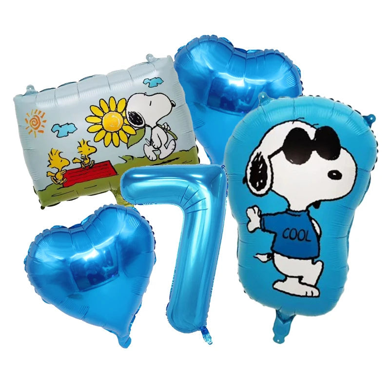 Snoopy Birthday Balloons Set boy girl Number Balloon Suit Foil Ballon Cartoon Birthday Party Supplies Decor Baby Shower Gift Good Vibrations