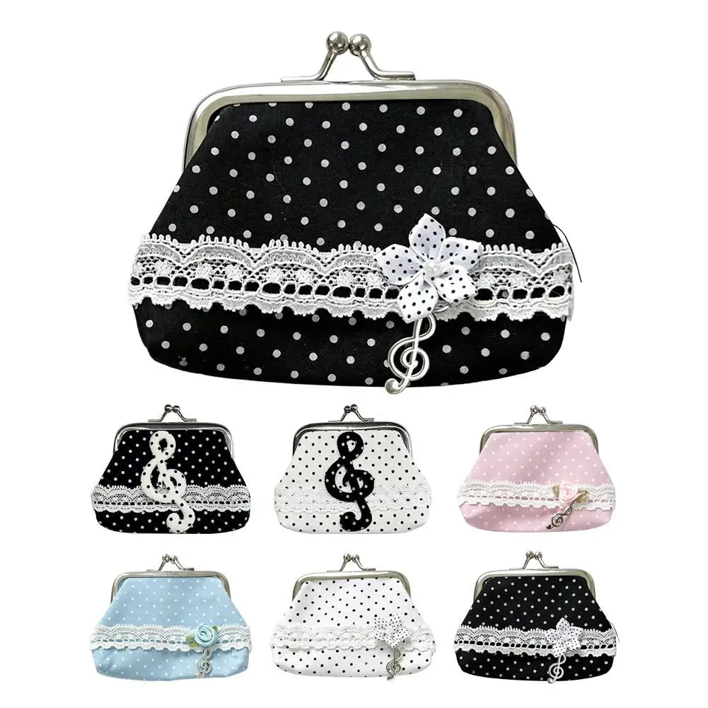 Cute Y2k Coin Purses Lady Small Wallet Wave Dot Handmade Lace Showa Rose Vintage Bag Hanging Pendant Earphone Bag Wallet Good Vibrations