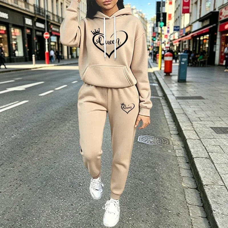 Queen Womens Outfits Fashion Casual Hooded Sweatshirt Outdoors Sports Jogging Women Clothing Autumn Winter Street Hoodies Pants Good Vibrations