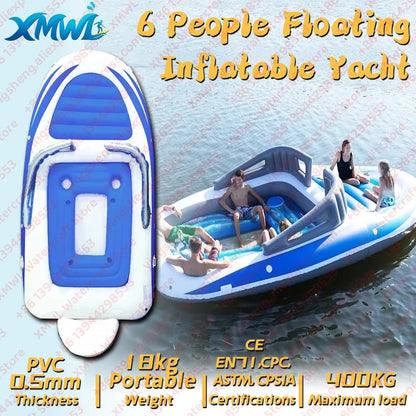 New Inflatable Boat 6 People Inflatable Floating Island Sea Party Inflatable Yacht Thickened PVC Drift Boat Yacht Floating Raft Good Vibrations