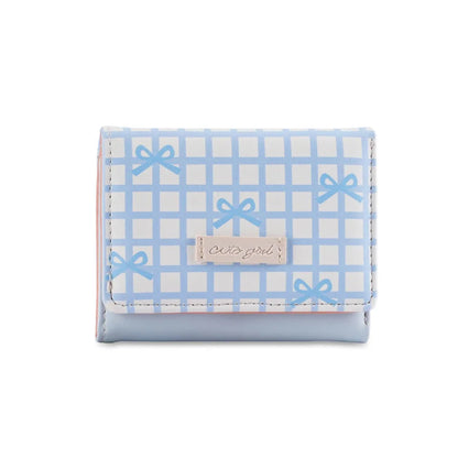 Pouch Sweet Cute Tri-Fold Purses Lattice Multiple Card Slot Women Card Holder Candy Color PU Leather Coin Purse Student Good Vibrations