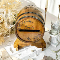 OurWarm Wooden wedding card box with base, brown whiskey barrel gift card box, suitable for graduation ceremony, baby shower Good Vibrations