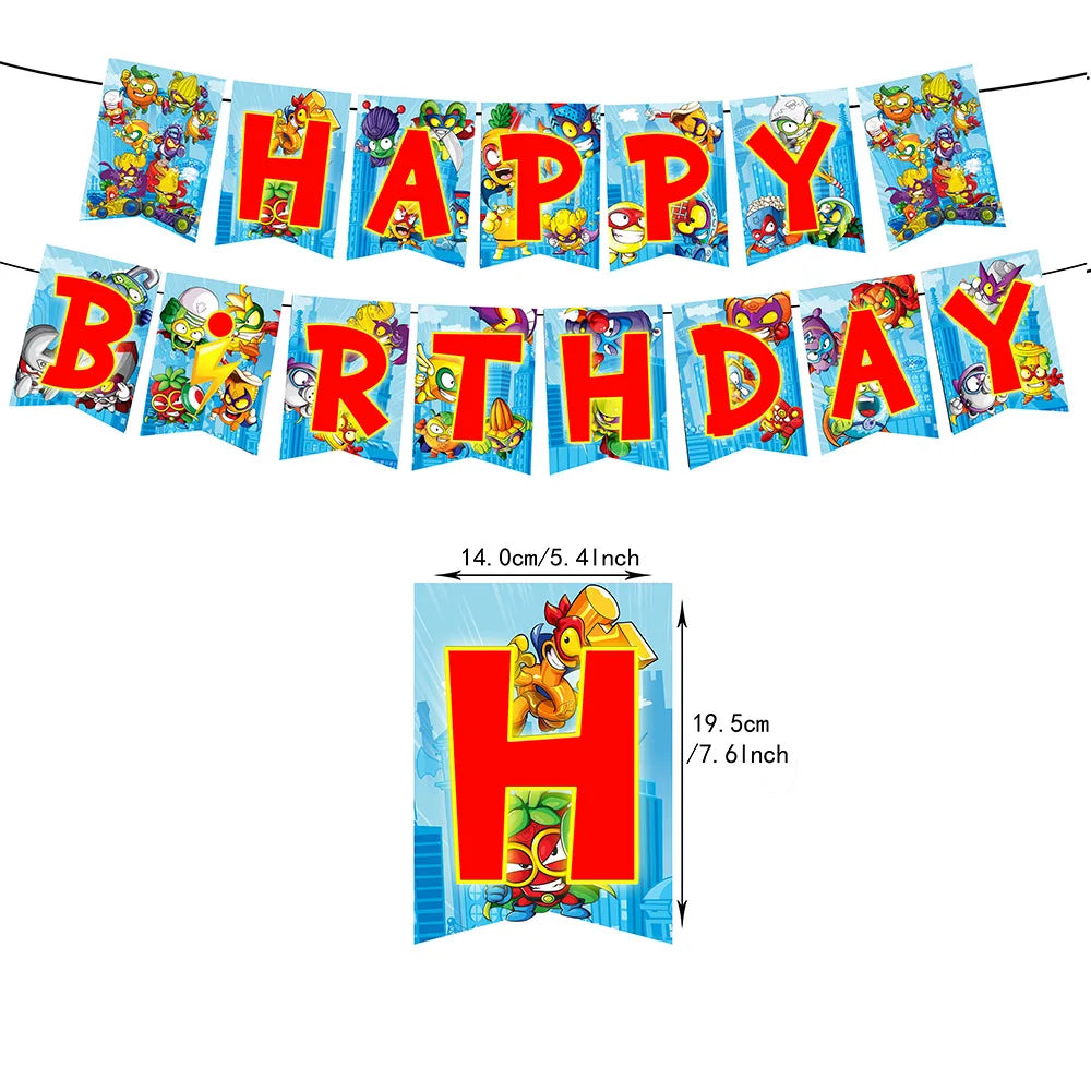 Superzings Birthday Party Decoration Balloon Banner Cake Topper SuperthingsTableware Birthday Party Supplies Baby Shower Good Vibrations