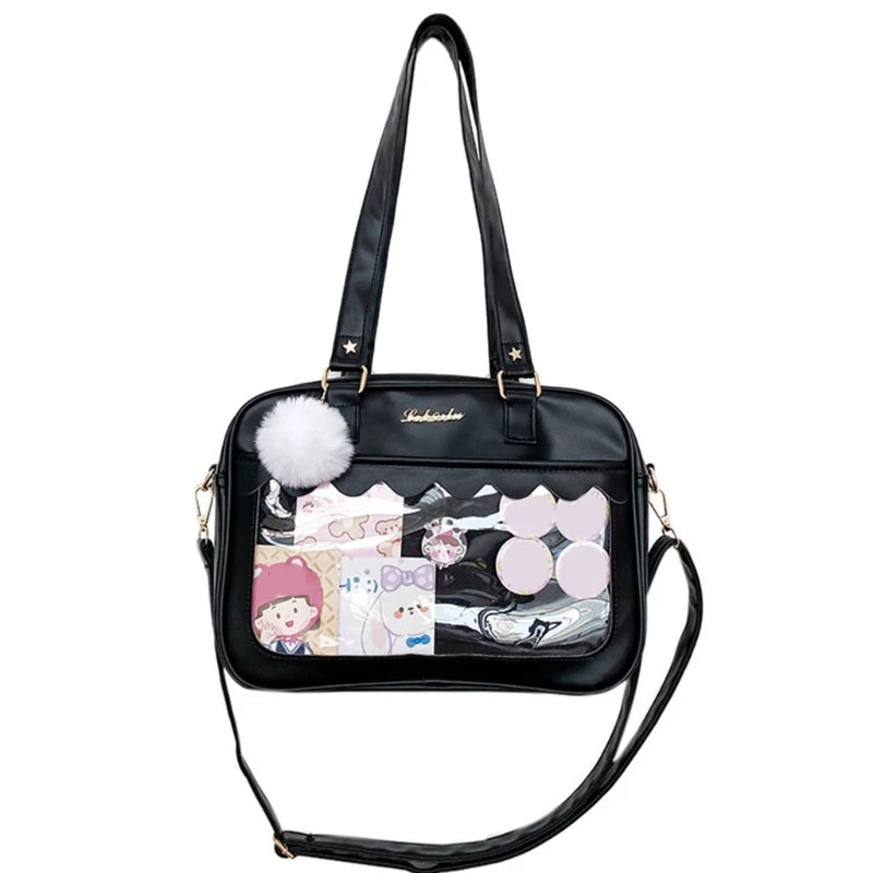Japanese  Shoulder Bag For Women PU Leather Itabag Transparent Bag JK Tote Bag Handbags Preppy Bag ita bag Crossbody Bag Good Vibrations